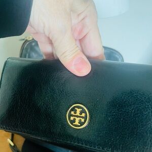Tory Burch Black Leather Clutch with Gold Emblem. Like new beautiful wallet